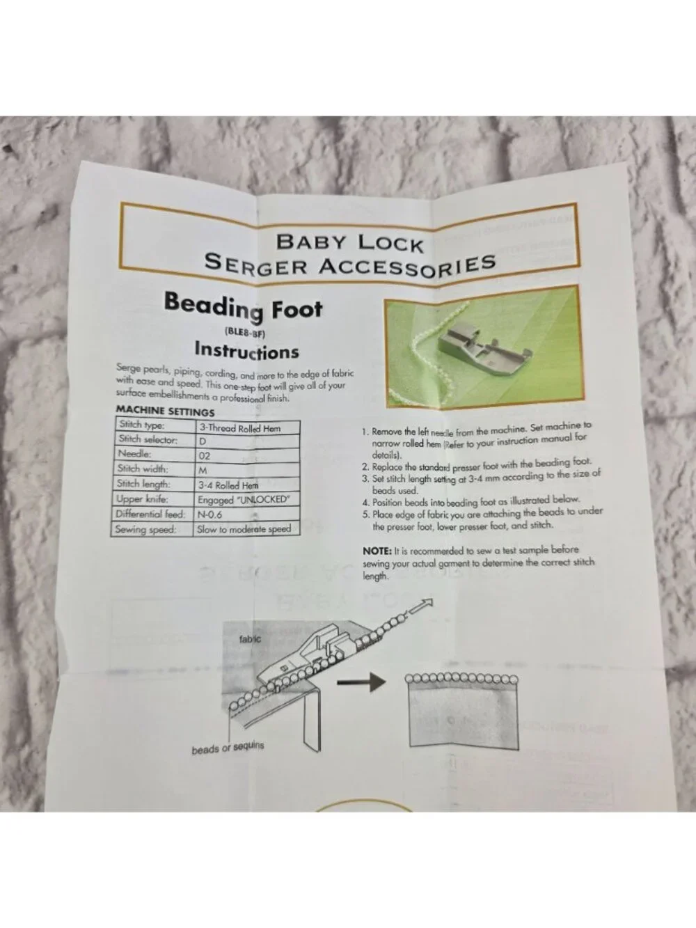 Baby Lock Beading Foot BL8-BF For Serger Models BLE8 BLE8W-2 BLE8W BLE8 Gold